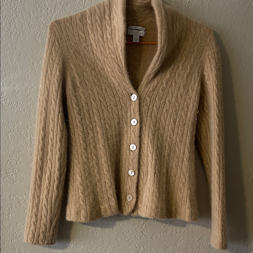 Charter Club Beige 2-Ply 100% Cashmere Cardigan Sweater